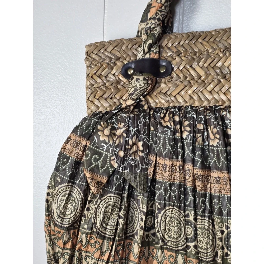 Sun Sand Straw Woven Boho Floral Shoulder Tote Handbag Purse Large
